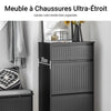 SoBuy FSR165-SCH Armoire à Chaussures avec Coussin Rembourré, Coffre de Rangement 2 Abattants pour Entrée – Noir