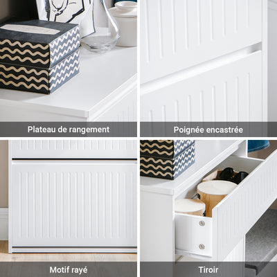 SoBuy FSR165-W Meuble à Chaussures à Abattants 2 Niveaux – Rangement Discret pour Entrée – Blanc