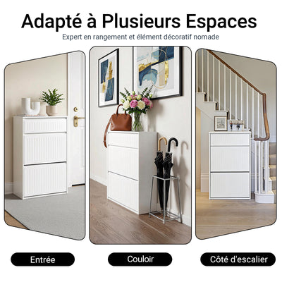 SoBuy FSR165-W Meuble à Chaussures à Abattants 2 Niveaux – Rangement Discret pour Entrée – Blanc