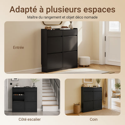 SoBuy FSR169-SCH Meuble à Chaussures Ultra-Slim 19 cm à Abattants – Rangement Discret – Noir