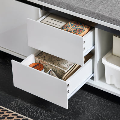 SoBuy FSR176-W Banc de Rangement, Banc à Chaussures, avec 1 Coussin Rembourré, 2 Tiroirs et 2 Portes pour Entrée