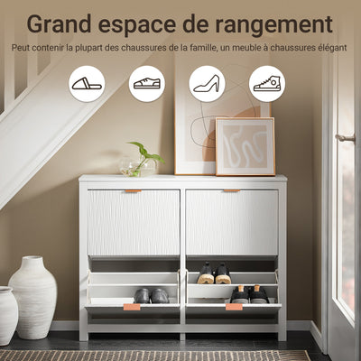 SoBuy FSR186-II-W Meuble à Chaussures à Abattants 4 Niveaux – Rangement Familial pour Entrée – 104x23x82 cm Blanc