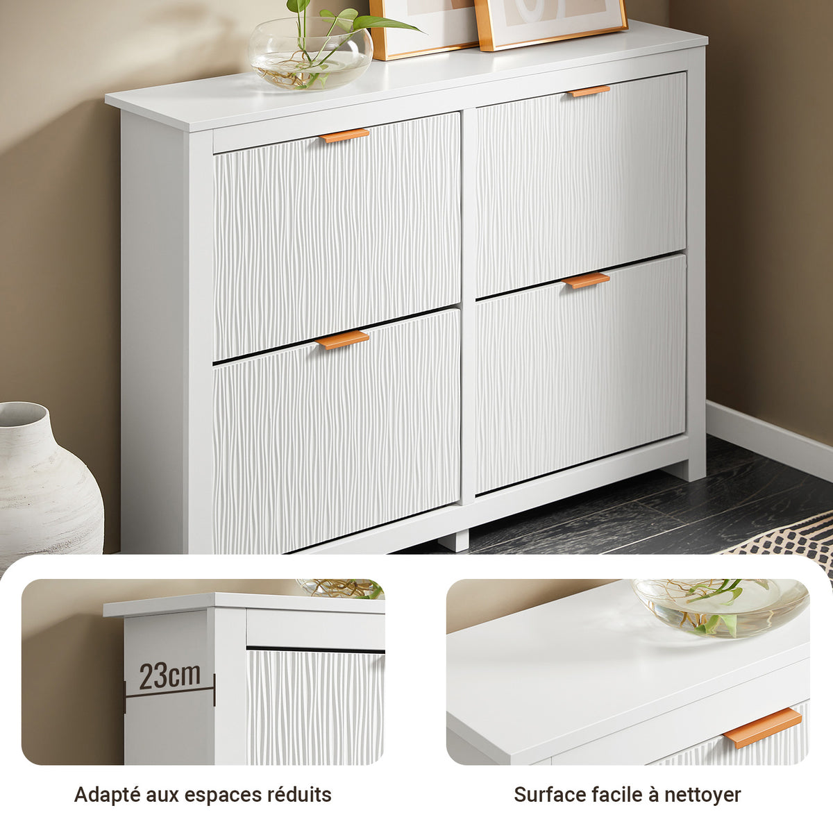 SoBuy FSR186-II-W Meuble à Chaussures à Abattants 4 Niveaux – Rangement Familial pour Entrée – 104x23x82 cm Blanc