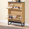 SoBuy FSR202-N Armoire à Chaussures Slim 60cm, 2 Abattants 8-12 Paires, Pieds Métal, Fixation Murale – Naturel et Noir