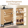 SoBuy FSR202-N Armoire à Chaussures Slim 60cm, 2 Abattants 8-12 Paires, Pieds Métal, Fixation Murale – Naturel et Noir