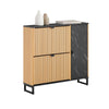 SoBuy FSR203-N Armoire à Chaussures 2 Abattants et Porte Latérale, Design Nordique Compact pour Entrée – 90x24x88 cm, Naturel et Noir
