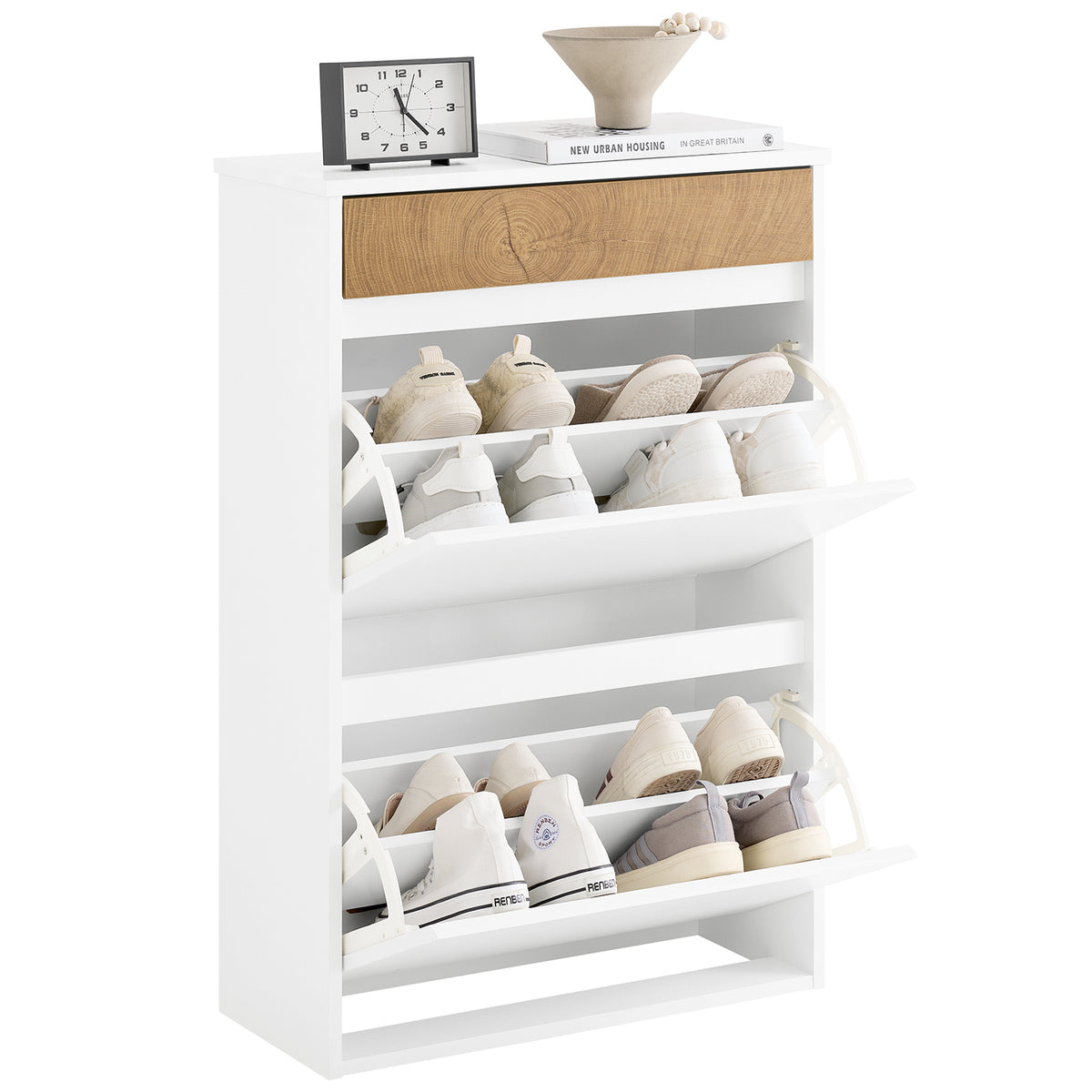 SoBuy FSR205-WN Meuble à Chaussures Gain de Place – Entrée Étroite – 61x26x91 cm Blanc et Naturel