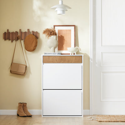 SoBuy FSR205-WN Meuble à Chaussures Gain de Place – Entrée Étroite – 61x26x91 cm Blanc et Naturel