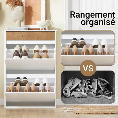 SoBuy FSR205-WN Meuble à Chaussures Gain de Place – Entrée Étroite – 61x26x91 cm Blanc et Naturel