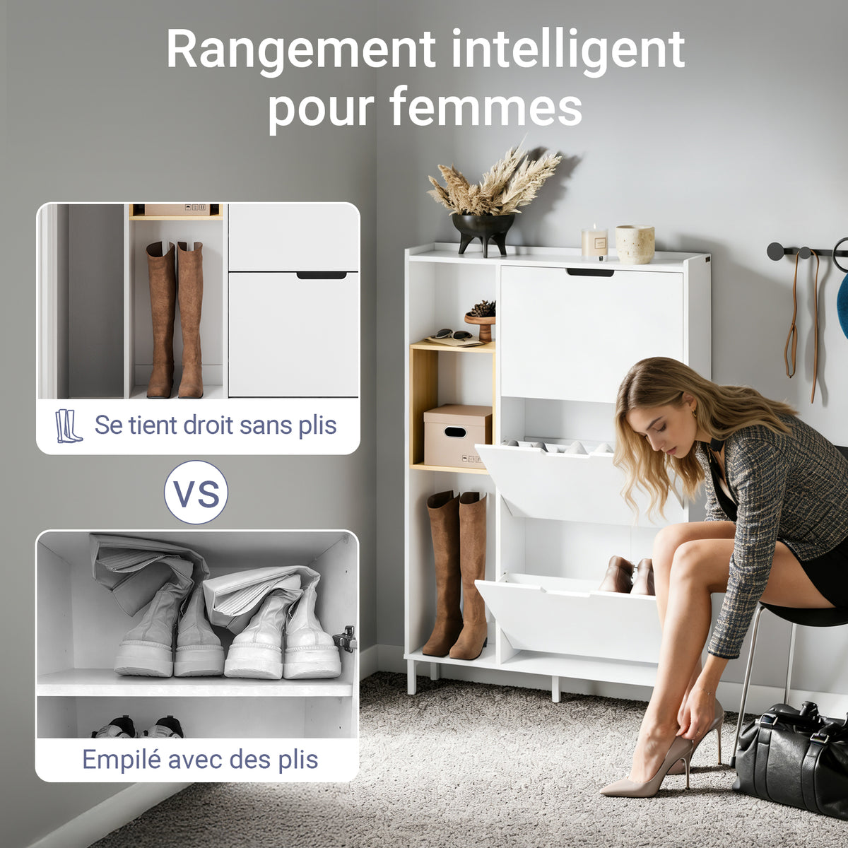 SoBuy FSR209-WN Meuble à Chaussures Faible Profondeur 19 cm – Gain de Place pour Entrée Étroite