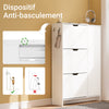 SoBuy FSR220-W Armoire à Chaussures Slim 24 cm – 4 Abattants, 12 Paires, Rangements Latéraux, Crochets, Style Nordique, Blanc