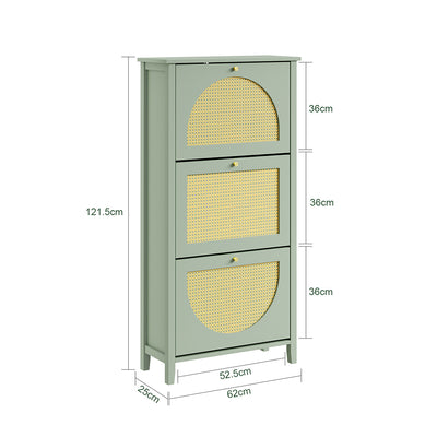 SoBuy FSR222-GR Armoire à Chaussures 3 Abattants en Rotin – 12 à 18 Paires, Style Scandinave – 62×25×121 cm, Vert
