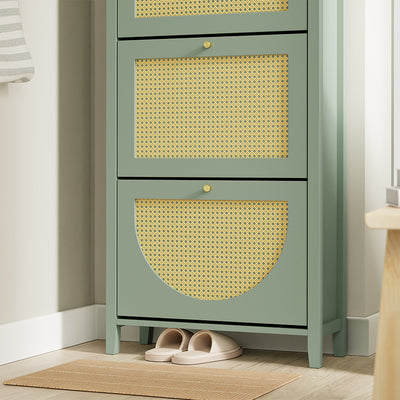 SoBuy FSR222-GR Armoire à Chaussures 3 Abattants en Rotin – 12 à 18 Paires, Style Scandinave – 62×25×121 cm, Vert