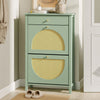 SoBuy FSR223-GR Armoire à Chaussures Cannage 2 Abattants et 1 Tiroir – 12 Paires, Meuble d'Entrée – 62×25×97 cm, Vert