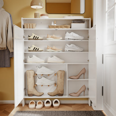 SoBuy FSR227-E-W Meuble à Chaussures Blanc – Armoire à Chaussures Ultra-Étroite 15 cm avec Étagère Ouverte – 98×15×123,5 cm, Charge 50 kg