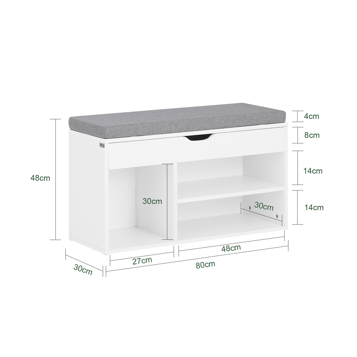 SoBuy FSR45-HG Banc à Chaussures avec Coussin Rembourré et Rangement pour Bottes, Meuble d'Entrée – 80x30x46 cm, Gris