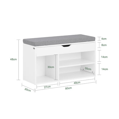 SoBuy FSR45-HG Banc à Chaussures avec Coussin Rembourré et Rangement pour Bottes, Meuble d'Entrée – 80x30x46 cm, Gris