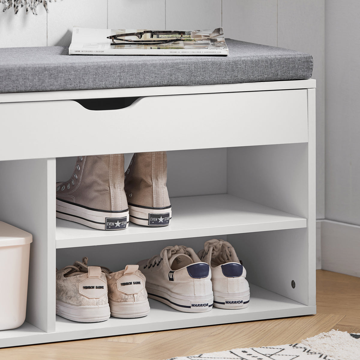 SoBuy FSR45-HG Banc à Chaussures avec Coussin Rembourré et Rangement pour Bottes, Meuble d'Entrée – 80x30x46 cm, Gris