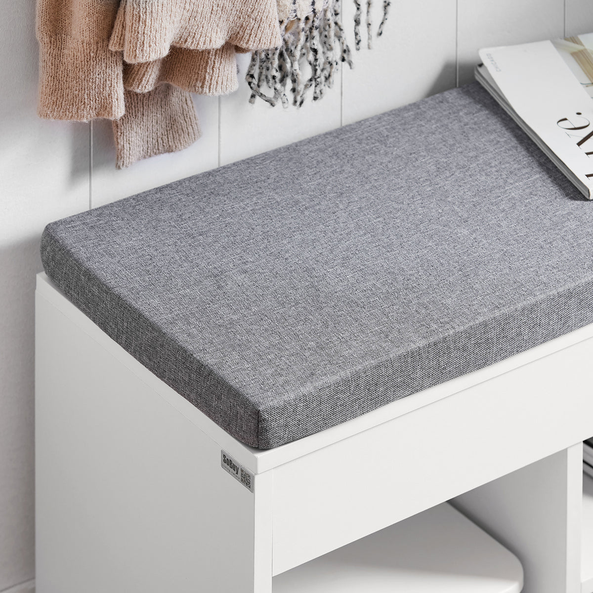 SoBuy FSR45-HG Banc à Chaussures avec Coussin Rembourré et Rangement pour Bottes, Meuble d'Entrée – 80x30x46 cm, Gris