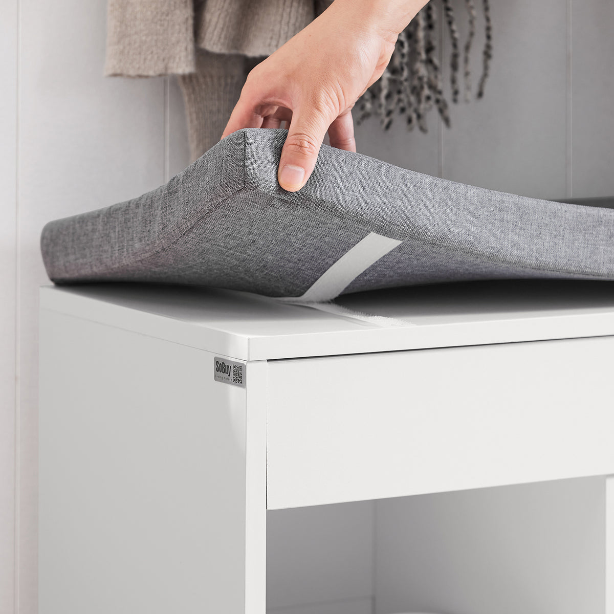 SoBuy FSR45-HG Banc à Chaussures avec Coussin Rembourré et Rangement pour Bottes, Meuble d'Entrée – 80x30x46 cm, Gris