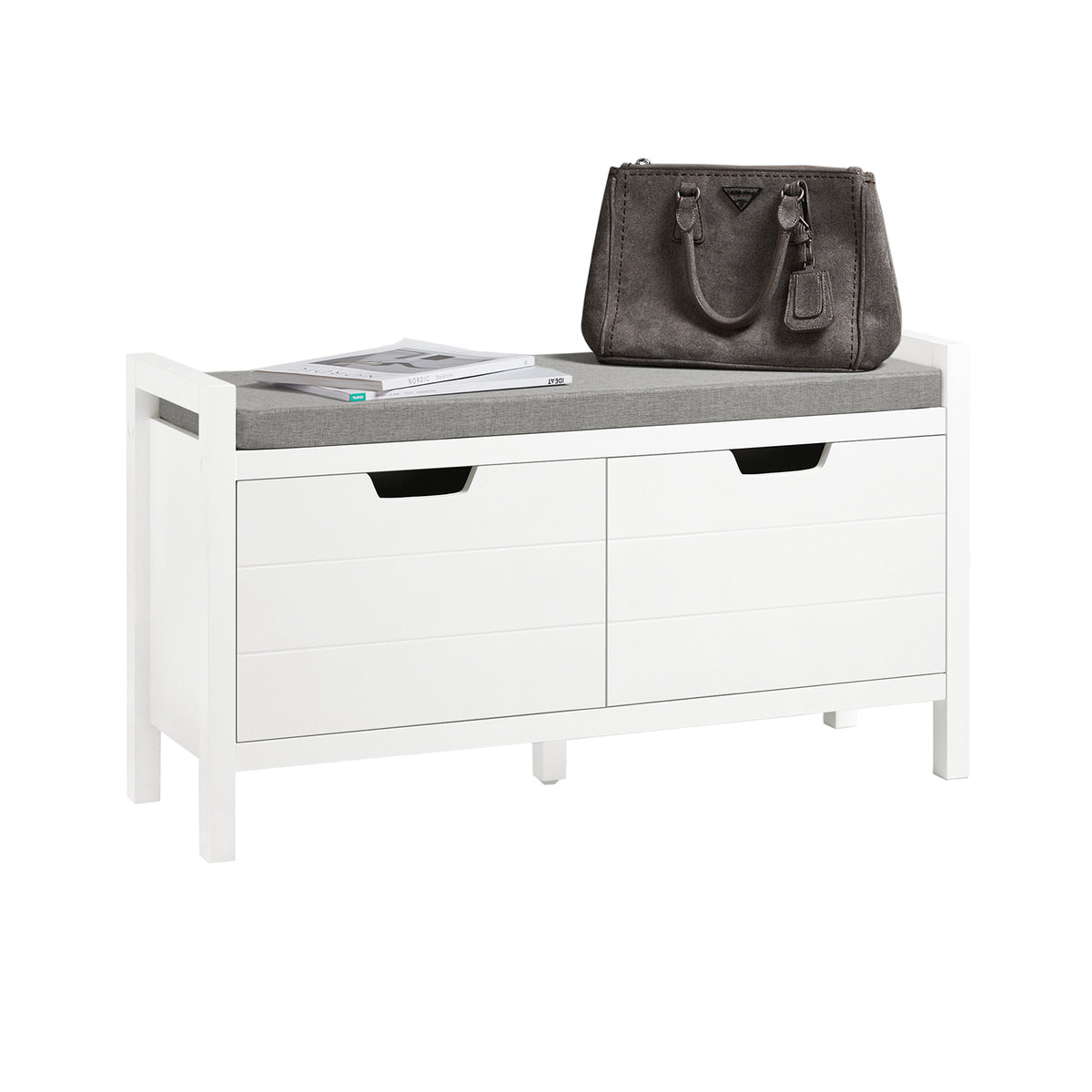 SoBuy FSR63-II-W Banc à Chaussures avec Coussin Rembourré et 2 Portes, Meuble d'Entrée – 91x30x50 cm, Blanc