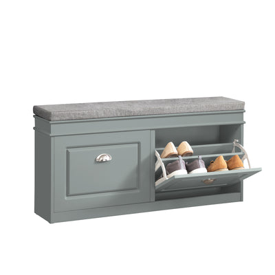SoBuy FSR64-HG Banc à Chaussures 104 cm avec Coussin Déhoussable et 2 Abattants – Charge 150 kg – Bois FSC – Gris