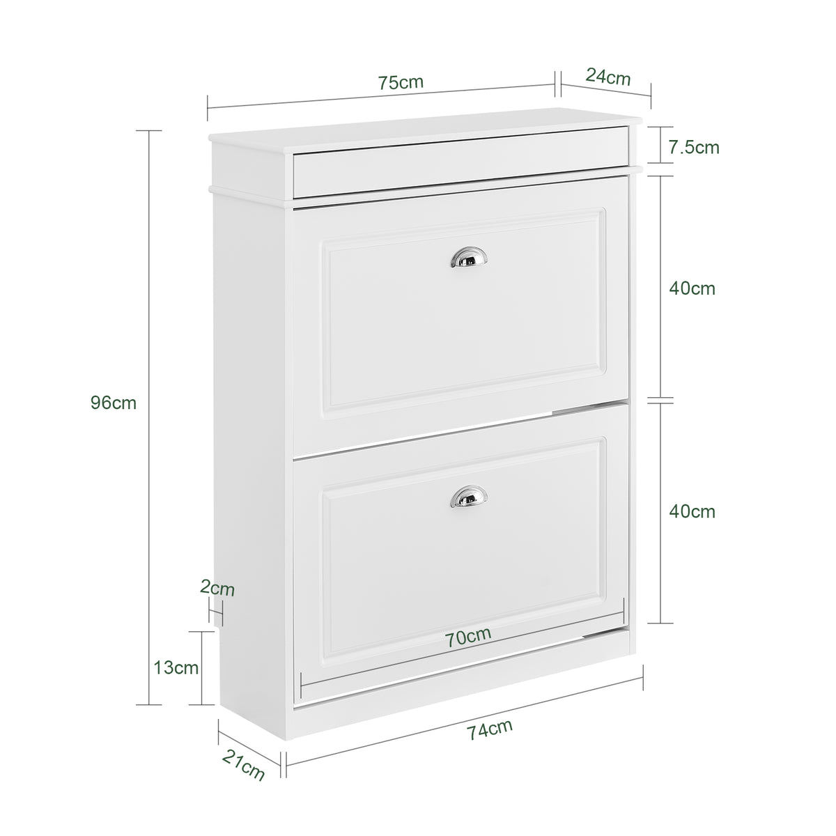 SoBuy FSR78-L-W Armoire à Chaussures Slim 24 cm – 2 Abattants, 12 Paires, Tiroir, Dos Ventilé, 75×24×96 cm, Blanc