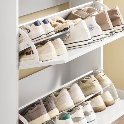 SoBuy FSR78-L-W Armoire à Chaussures Slim 24 cm – 2 Abattants, 12 Paires, Tiroir, Dos Ventilé, 75×24×96 cm, Blanc