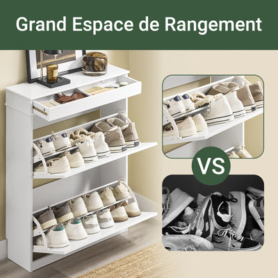 SoBuy FSR78-L-W Armoire à Chaussures Slim 24 cm – 2 Abattants, 12 Paires, Tiroir, Dos Ventilé, 75×24×96 cm, Blanc
