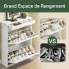 SoBuy FSR78-L-W Armoire à Chaussures 2 Abattants, Rangement 12 Paires, Slim 24cm pour Entrée Couloir – 75x24x96 cm, Blanc