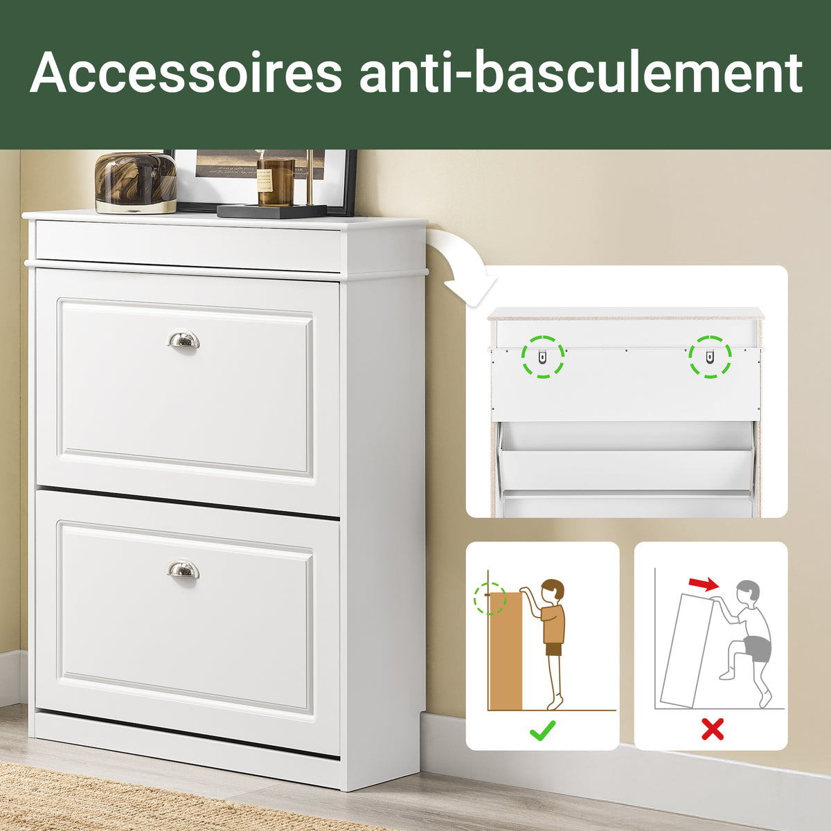 SoBuy FSR78-L-W Armoire à Chaussures Slim 24 cm – 2 Abattants, 12 Paires, Tiroir, Dos Ventilé, 75×24×96 cm, Blanc