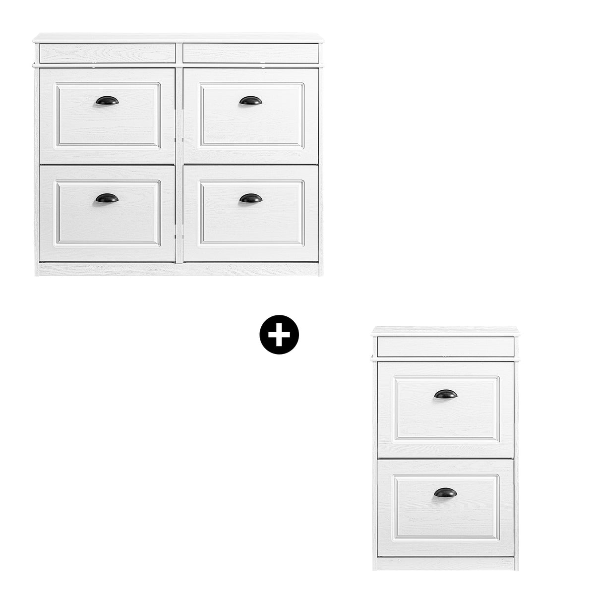 SoBuy FSR79-WG + FSR78-WG Ensemble Armoire à Chaussures 4 + 2 Abattants, Rangement 24 Paires, Gain de Place – Effet Bois Viei