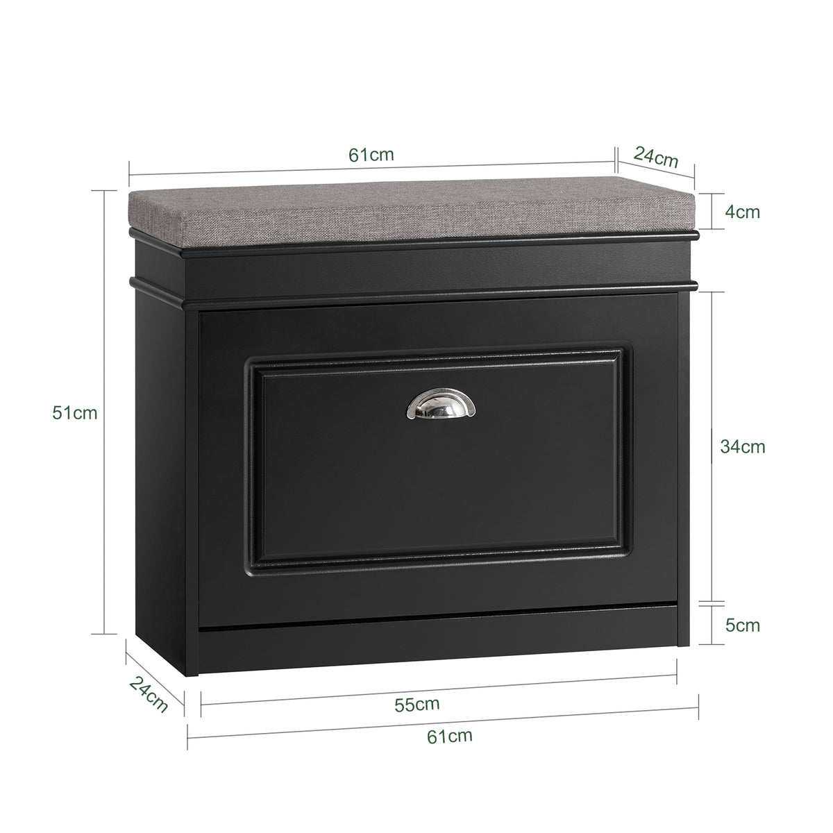 SoBuy FSR82-K-SCH Banc à Chaussures avec Coussin Rembourré et 1 Abattant, Slim 24cm pour Entrée – 60x24x51 cm, Noir