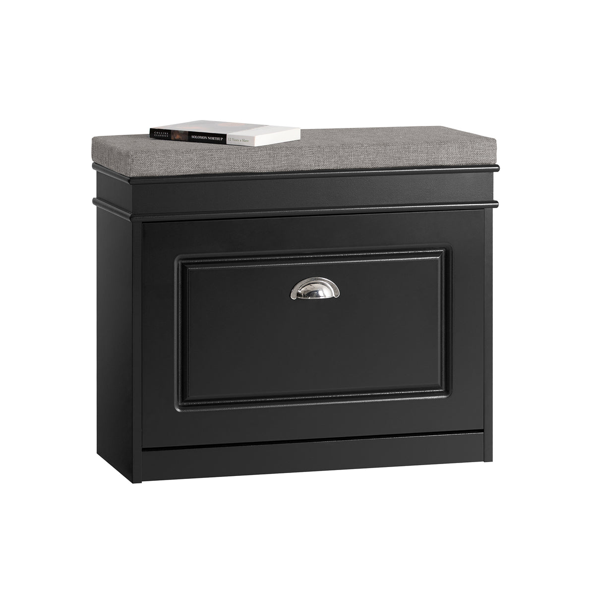 SoBuy FSR82-K-SCH Banc à Chaussures avec Coussin Rembourré et 1 Abattant, Slim 24cm pour Entrée – 60x24x51 cm, Noir