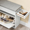 SoBuy FSR82-K-WG Banc à Chaussures avec Coussin Rembourré et 1 Abattant, Slim 24cm pour Entrée – 61x24x51 cm, Effet Bois Vieilli Blanc