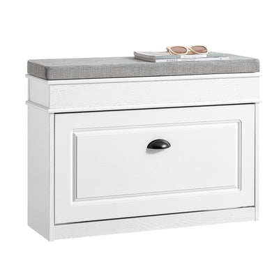 Banc à chaussures blanc, largeur de 24 cm, compact et pratique.