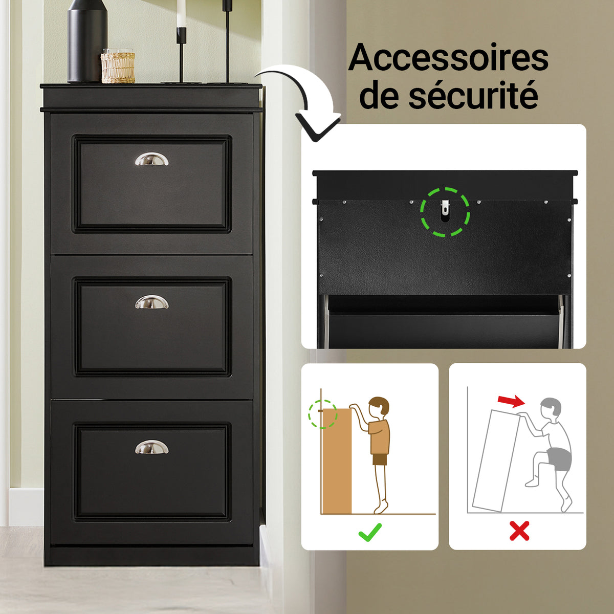 SoBuy FSR94-SCH – Armoire à Chaussures Slim 24 cm – 3 Abattants, 12 Paires – Noir Mat FSC®