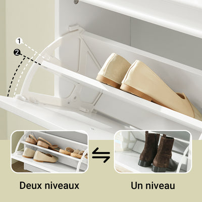 Meuble à chaussures SoBuy FSR94-W – détail de l'intérieur et rangement des chaussures