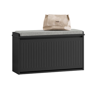 SoBuy FSR98-L-SCH Banc à Chaussures avec Coussin Rembourré et 1 Abattant pour Entrée Couloir – 80x26x45 cm, Noir