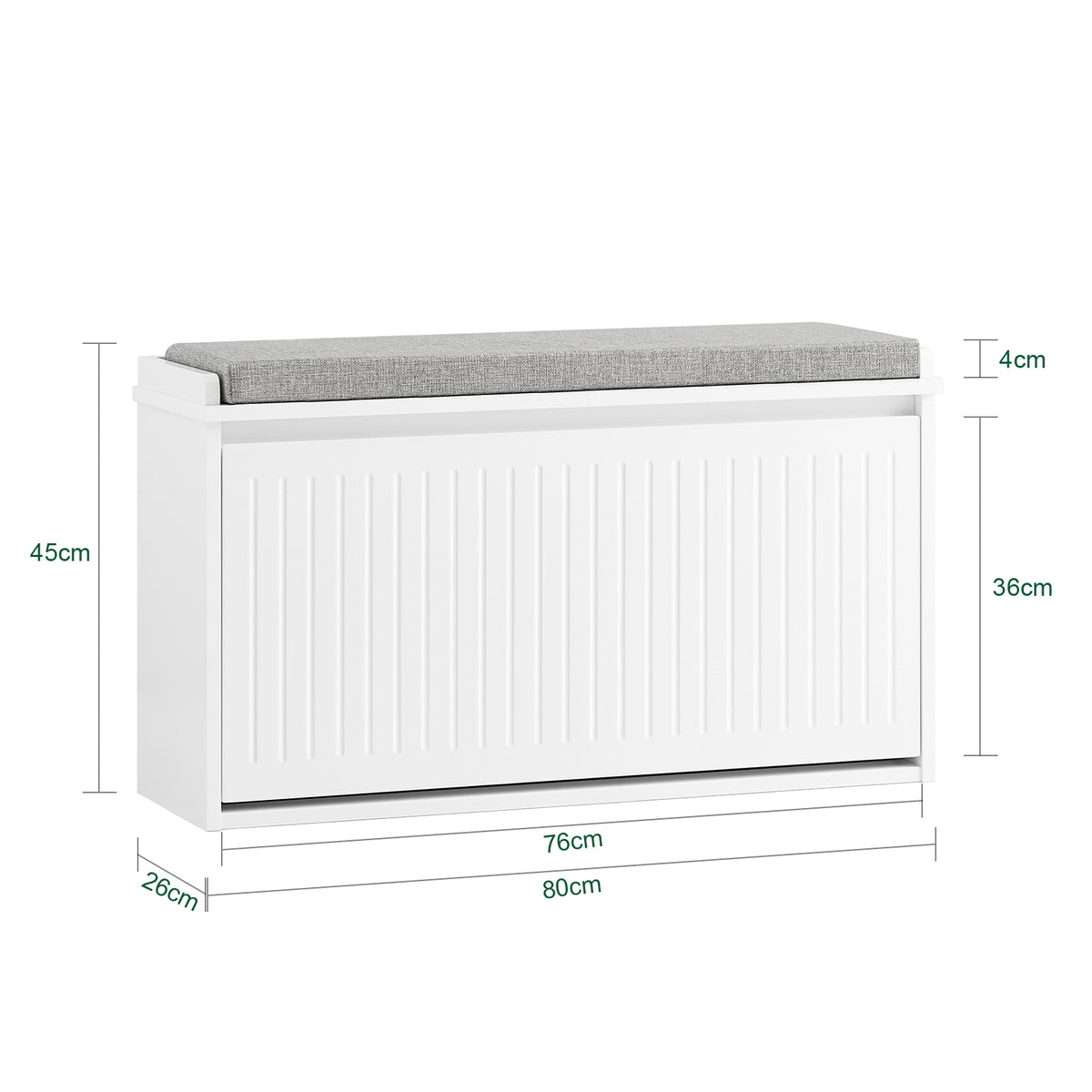 SoBuy FSR98-L-W Banc à Chaussures avec Coussin Rembourré et 1 Abattant pour Entrée Couloir – 80x26x45 cm, Blanc