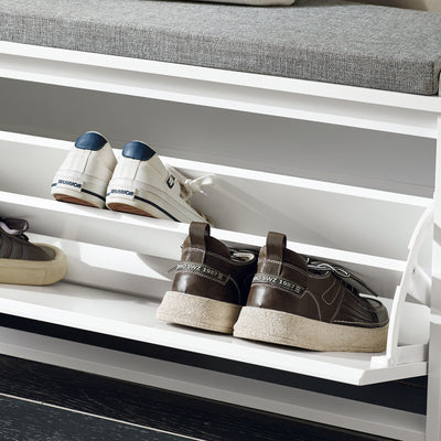 SoBuy FSR98-L-W Banc à Chaussures avec Coussin Rembourré et 1 Abattant pour Entrée Couloir – 80x26x45 cm, Blanc