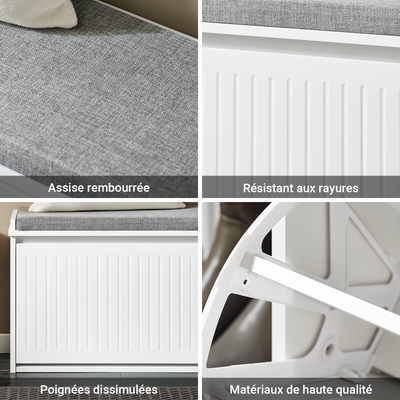 SoBuy FSR98-L-W Banc à Chaussures avec Coussin Rembourré et 1 Abattant pour Entrée Couloir – 80x26x45 cm, Blanc