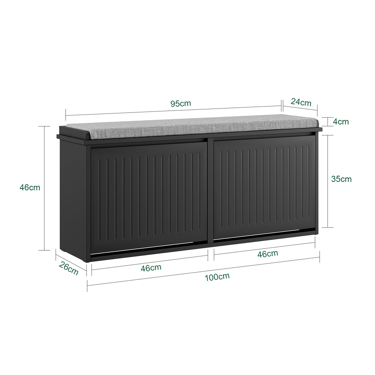 SoBuy FSR98-XL-SCH Banc à Chaussures avec Coussin et 2 Abattants – 100×26×46 cm, 158 kg, Noir