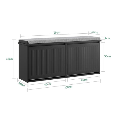 SoBuy FSR98-XL-SCH Banc à Chaussures avec Coussin et 2 Abattants – 100×26×46 cm, 158 kg, Noir