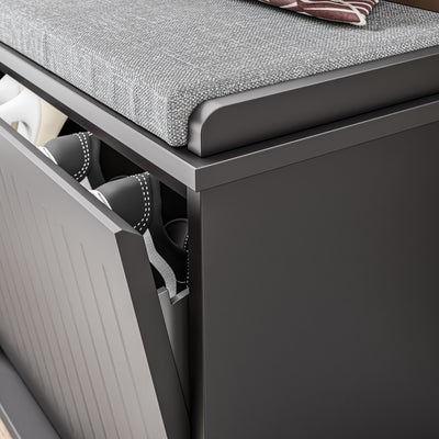 SoBuy FSR98-XL-SCH Banc à Chaussures avec Coussin et 2 Abattants – 100×26×46 cm, 158 kg, Noir