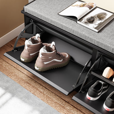 SoBuy FSR98-XL-SCH Banc à Chaussures avec Coussin et 2 Abattants – 100×26×46 cm, 158 kg, Noir