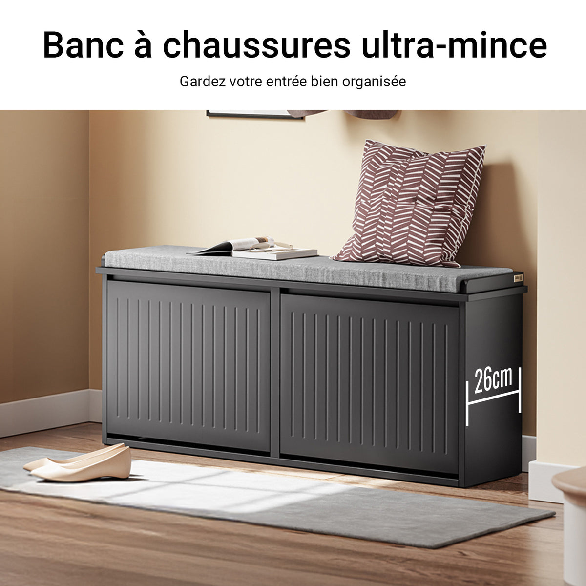 SoBuy FSR98-XL-SCH Banc à Chaussures avec Coussin et 2 Abattants – 100×26×46 cm, 158 kg, Noir