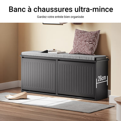 SoBuy FSR98-XL-SCH Banc à Chaussures avec Coussin et 2 Abattants – 100×26×46 cm, 158 kg, Noir