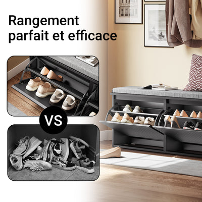SoBuy FSR98-XL-SCH Banc à Chaussures avec Coussin et 2 Abattants – 100×26×46 cm, 158 kg, Noir