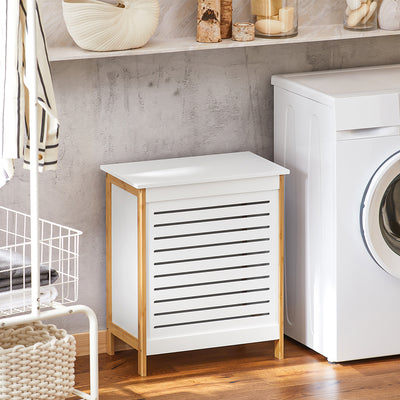 SoBuy FSS66-WN Corbeille à Linge, Coffre à Linge, Panier de Rangement, Corbeille Linge Sale avec Couvercle, Porte Vêtement Pour Laverie Salle de Bain
